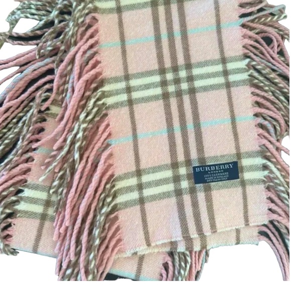 Burberry London authentic vintage cashmere fringe scarf classic check Pink - Picture 3 of 3